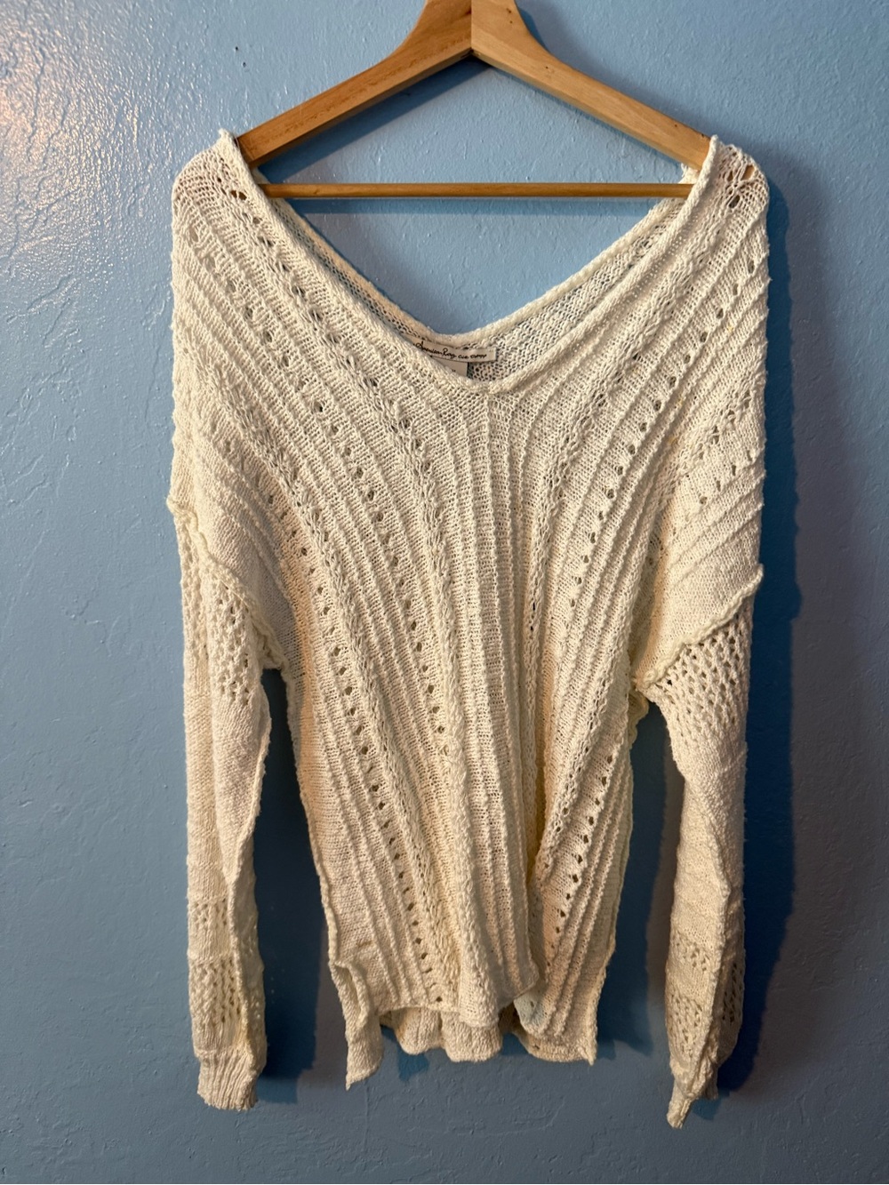 American Rag Everyday Open Knit Scoop Neck Sweater Cream Size Large